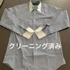 COMME CA ISM メンズ 長袖ワイシャツ スーツ 青白ストライプ柄