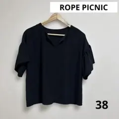 ロペピクニック ネイビー Vネック フレアスリーブ シャツ 38