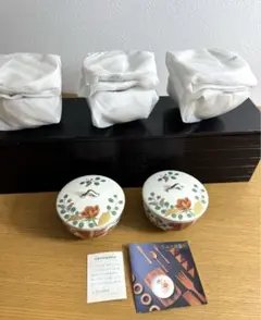 483 前畑陶器　庫山窯　金襴手芙蓉　蓋付湯呑5客組　未使用品　共箱