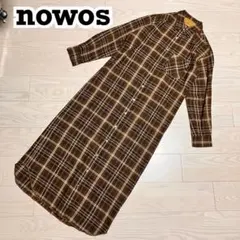 【美品】NOWOS 23AW チェック ワンピース　ロングシャツ　ブラウン　茶色のサムネイル