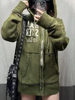 Hollister オリーブグリーン パーカー グランジ y2k ダメージ加工
