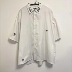 メンズ ハレ HARE 花柄刺繍 白 ホワイト オーバーサイズ シャツ