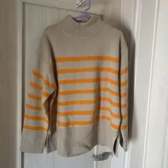 ストライプ ハイネックニット