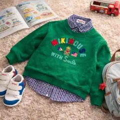 MIKI HOUSE 緑色トレーナー 重ね着風　２枚まとめ　100 110