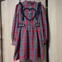 完売品 jamieエーエヌケー JM刺しゅう姫袖ワンピース 赤 チェック