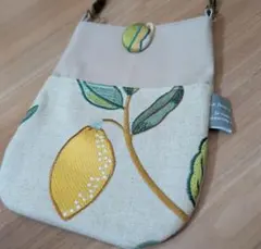 【未使用】ハンドメイド レモンツリー ポシェット ウィリアムモリスレモン柄 刺繍のサムネイル