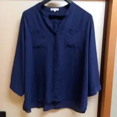 ネイビー 七分袖 ブラウスシャツ 　大きいサイズ　4L