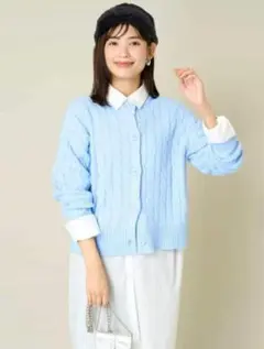 a.v.v Women 2WAY アラン柄ニットカーディガン L 水色 青