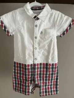 【SHIPS】ホワイトチェック柄ロンパース 95cm未満