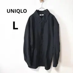 美品 UNIQLO ユニクロユー L ブラック 黒色 ドレープシャツ ブラウス