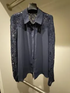 ZARAネイビー レースディテール 長袖ブラウス