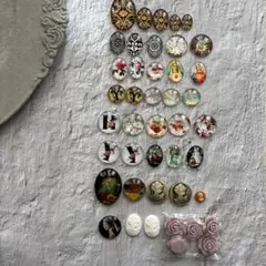 ハンドメイド資材 ガラスカボション カメオ43個