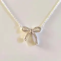 【新品】リボンモチーフ ネックレス シルバー@BO12