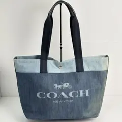 COACH コーチ デニム トートバッグ A4収納可 肩掛け ブルー - メルカリ
