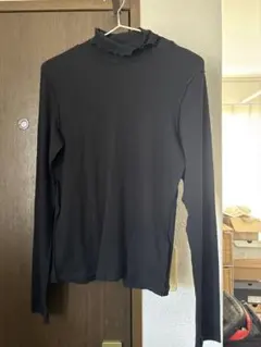 GU リブメロウハイネック長袖Tシャツ ブラック M
