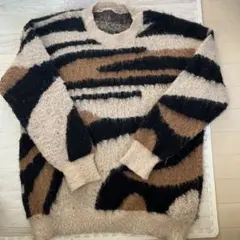 シャギージャカードニットトップス　ビッグシルエットニットプルオーバー