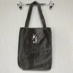 HOTMAN トートバッグ　グレー　刺繍　うさぎ　ねこ