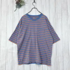 ☆ギャップ/GAP (L) 青オレンジ ストライプ Tシャツ オーバーシャツ
