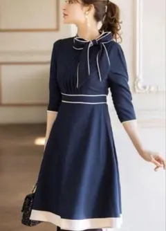 新品タグ付き toccocloset 配色ラインボウタイリボンワンピース