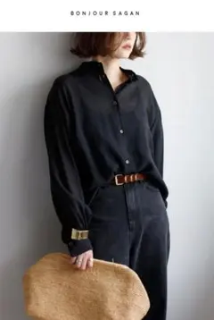 【新品】 BONJOUR SAGAN ポプリンシアーシャツ 黒のサムネイル