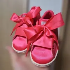 PUMA BASKET キッズ スニーカー リボン ピンク