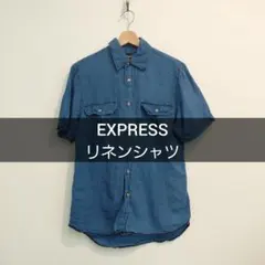 EXPRESS リネンシャツ ブルー Sサイズ ダブルポケットのサムネイル