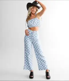 BILLABONG Wranglerベアトップ 花柄 水色(S)