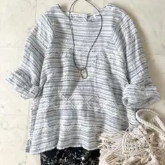 極美品♪ビアズリー バテンレースモチーフブラウス リネン混