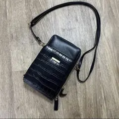 クロコダイル風 ブラックショルダーバッグ【新品、未使用】