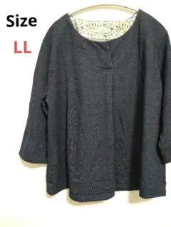 【未使用】ダークブルー の7分袖 トップス(LL)