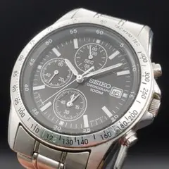 新品電池 SEIKO セイコー クロノグラフ メンズ 100M防水 黒文字盤