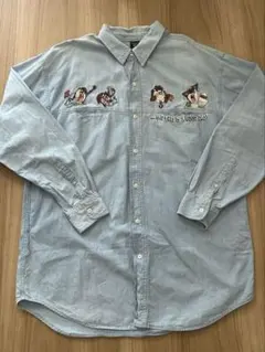 Warner Bros. 刺繍デザイン 長袖シャツ Lタズマニアンデビル