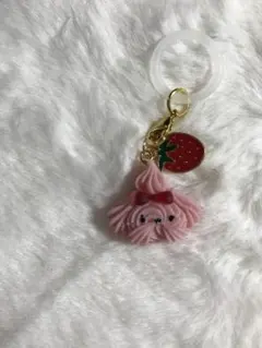 ハンドメイド　傘目印チャーム　傘マーカー　ホイップワンちゃん　ストロベリー