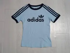 adidas　ライトブルー　ストライプ　リンガー　ラグラン　平成ギャル　Y2K