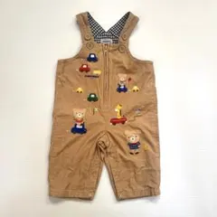 miki house ミキハウス オーバーオール 70㎝ ベージュ 動物車刺繍