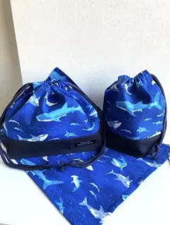 ハンドメイド　お弁当セット　サメ　ブルー