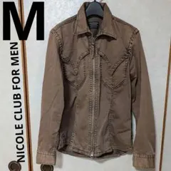 M ニコルクラブフォーメン ウエスタン ジップアップシャツ スタッズ 茶 メンズ