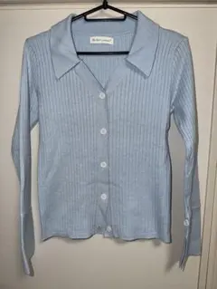 水色リブ編みボタン付きカーディガン