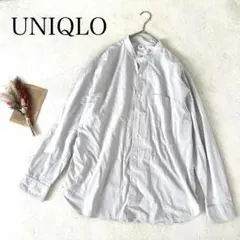 【ユニクロ】（XL）コットンリネンスタンドカラーシャツ ストライプ柄 ブラウス