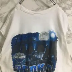 両面プリント　ハーレーダビッドソン　袖切りＴシャツ　ホワイト　ＸＬ相当　バイク