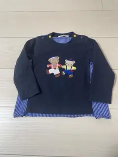 familiar クマ刺繍 ネイビー 長袖Tシャツ