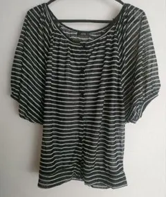 ブラック ✕ ホワイト ボーダー 半袖 透け感 トップス Mサイズ 重ね着に◎