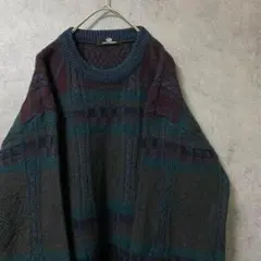 90s vintage 総柄ニット　セーター　メンズ　ウール　古着　個性派　A5