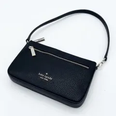 【極美品】ケイトスペード　アクセサリーポーチ　ハンドバッグ　レザー　黒　ロゴ金具のサムネイル