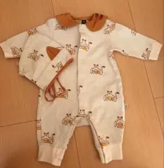 『値下げ中』　モイモルン　ベージュ　ポポ柄　ロンパース　70センチ