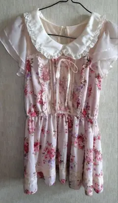リズリサ　チュニック　ミニワンピ　花柄　リボン　フリル　ノースリーブ　ピンク系