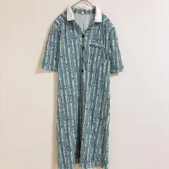 フランス製 ビンテージ 総柄 シャツワンピース 半袖ストライプ 春夏のサムネイル