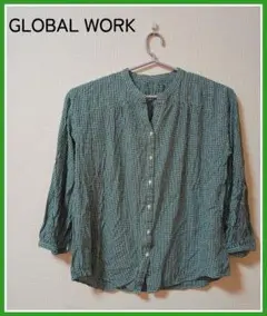GLOBAL WORK 緑×白 ギンガムチェックシャツ Lサイズ