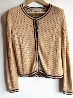 ROPE ロペ 透かし編みカーディガン M ショート丈 配色 春夏