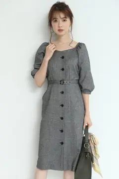 ベルト付ツイードワンピース